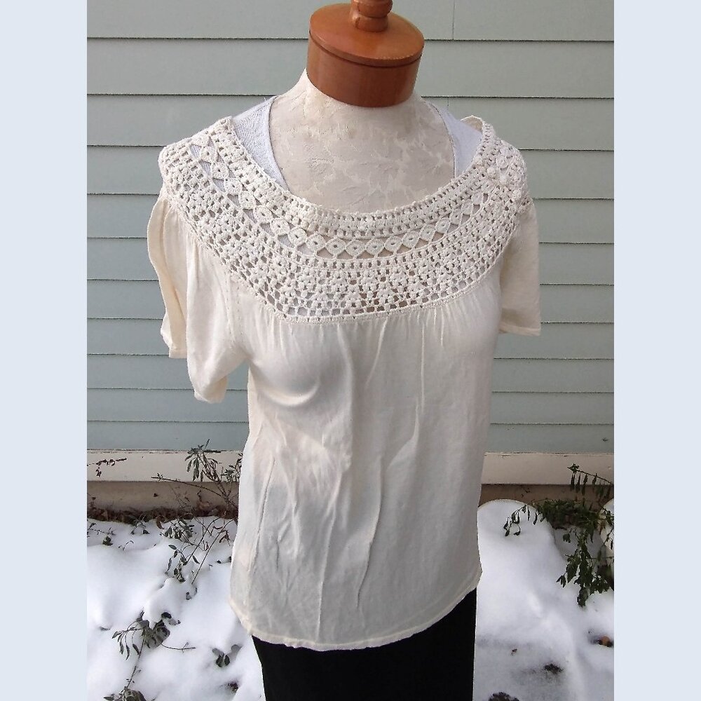 Top: Silk/cotton, crocheted neck. Size small - by BCBG Max Azria
